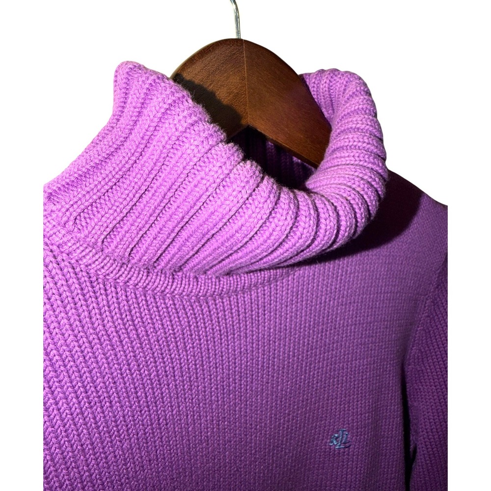 Lauren Ralph Lauren 90s Turtleneck Cotton Sweater Womens M Purple Knit Monogram - Picture 6 of 7